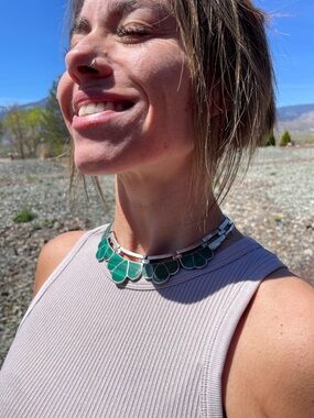 Vintage sterling silver heavy mexico malachite 925 necklace